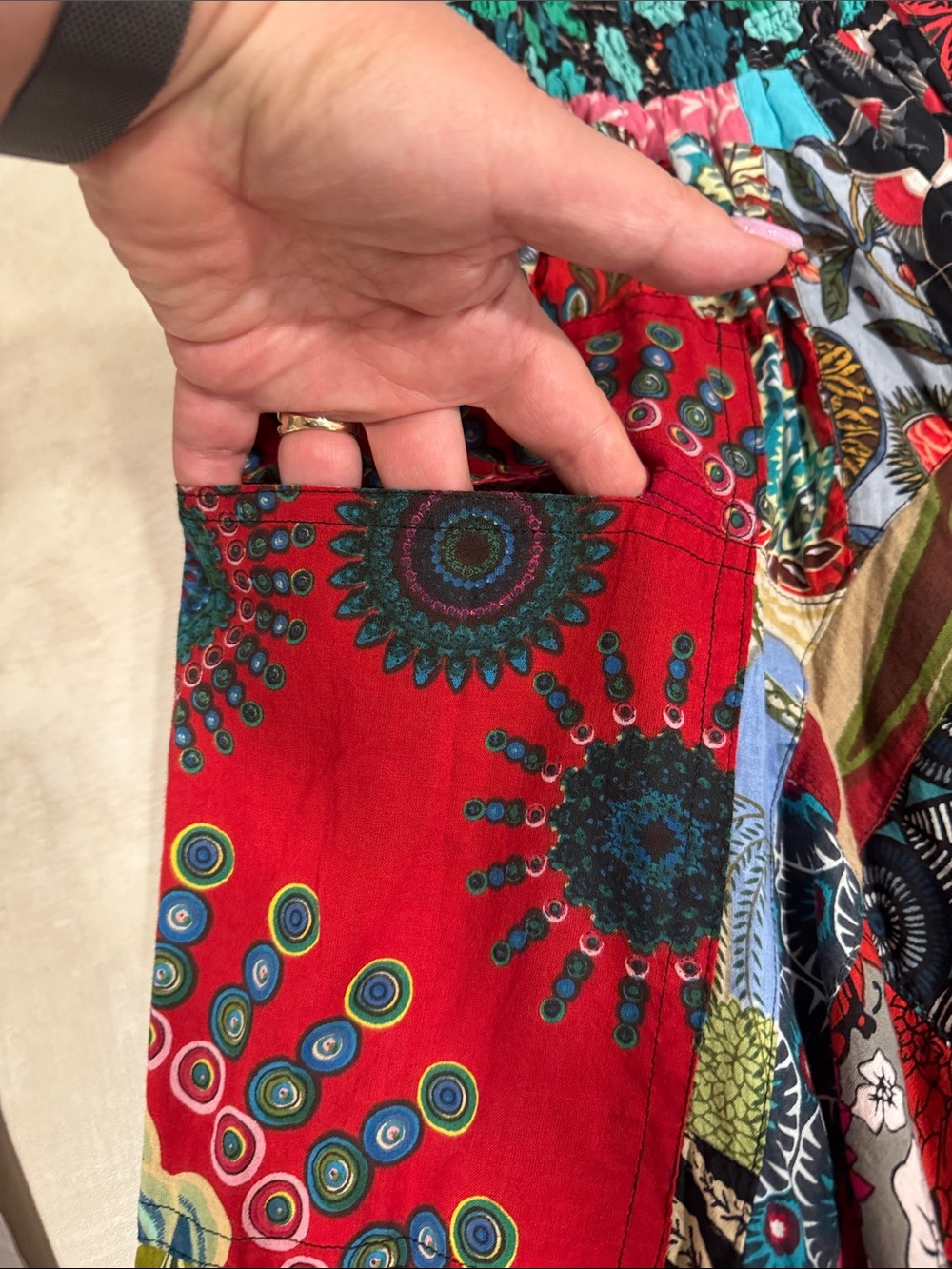 100% cotton Boho Patchwork Maxi Skirt - Multicolor with pockets - Picture 5 of 8